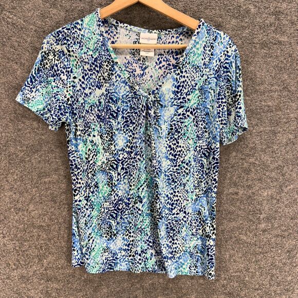 Jaclyn Smith Tops - Jaclyn Smith T-Shirt Women S Small Blue Animal Print V-Neck Short Sleeve Casual